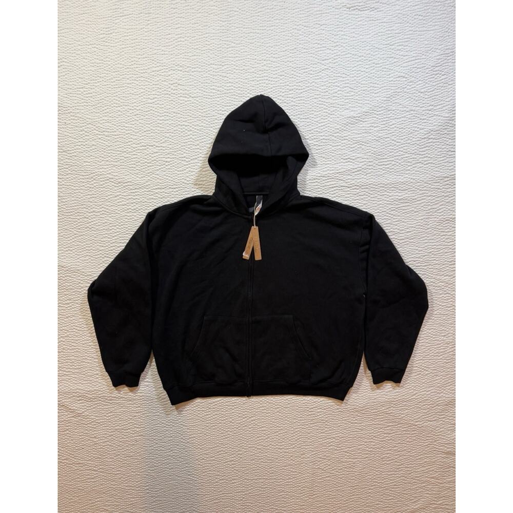 Skims Hoodie Womens XXL Black Cotton Fleece Full Zip Casual Lounge Pockets